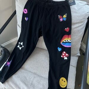 Lauren Moshi Love Collage Joggers in Black M